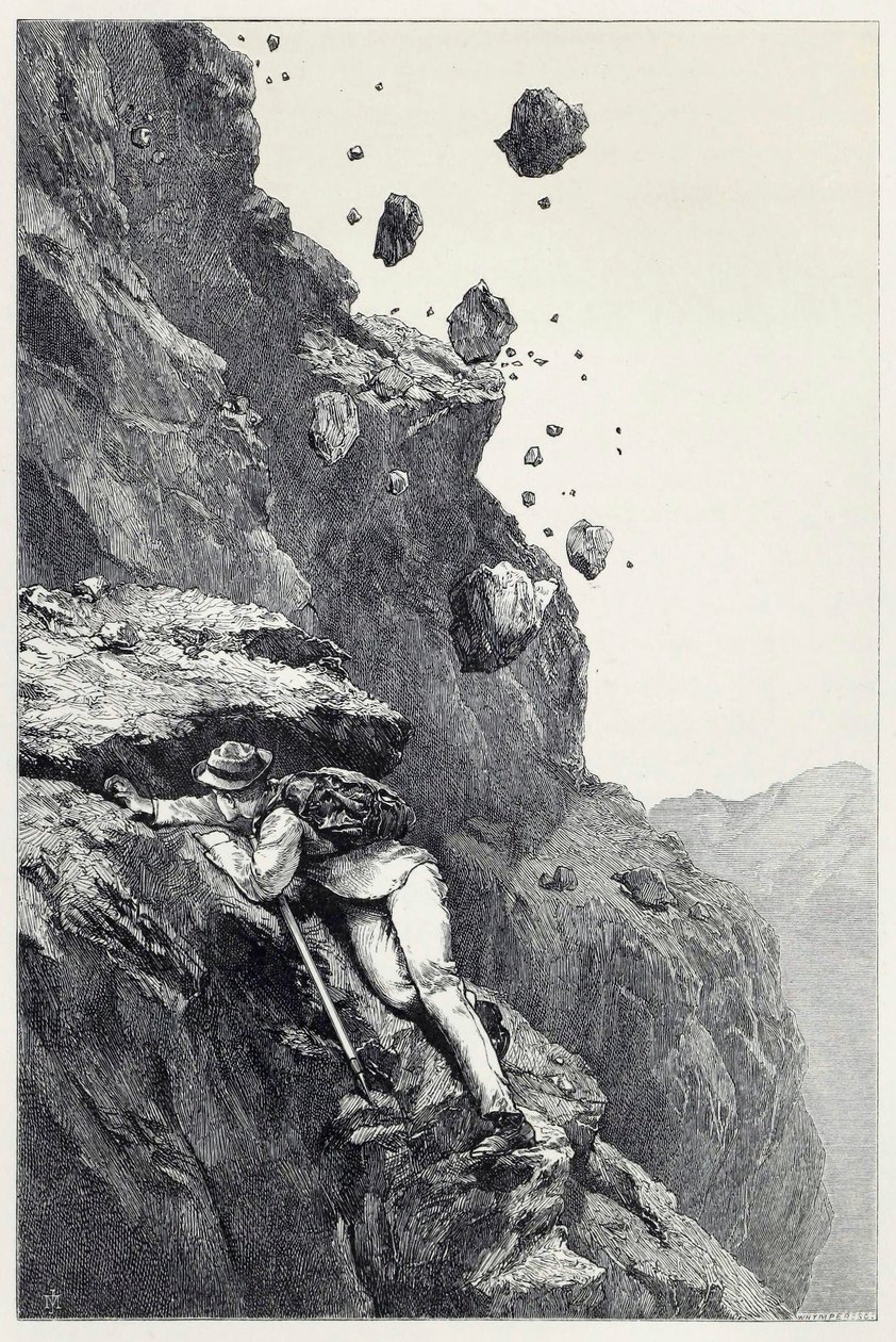 Eine Kanonade auf dem Matterhorn, aus Scrambles amongst the Alps in den Jahren 1860 - 69, veröffentlicht 1871 von James Mahoney