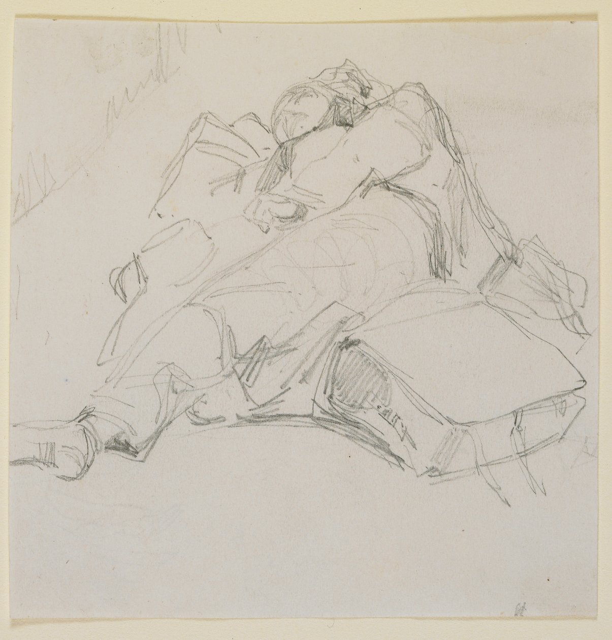 Ein Mann schläft auf einem Haufen Gepäck von James Abbott McNeill Whistler