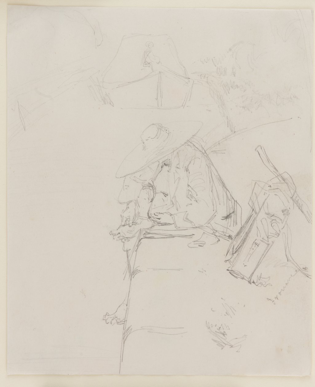 Ein Mann, der am Rand einer Mauer sitzt von James Abbott McNeill Whistler