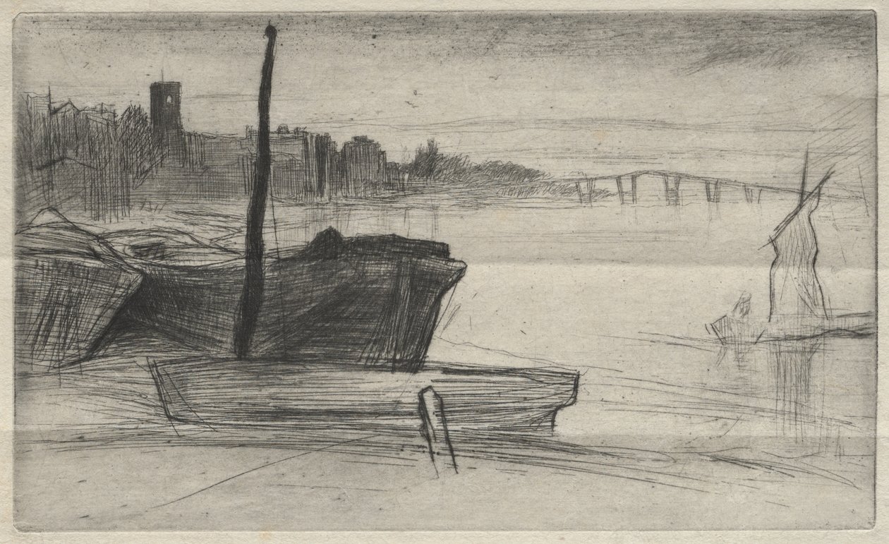 Chelsea-Brücke und Kirche von James McNeill Whistler