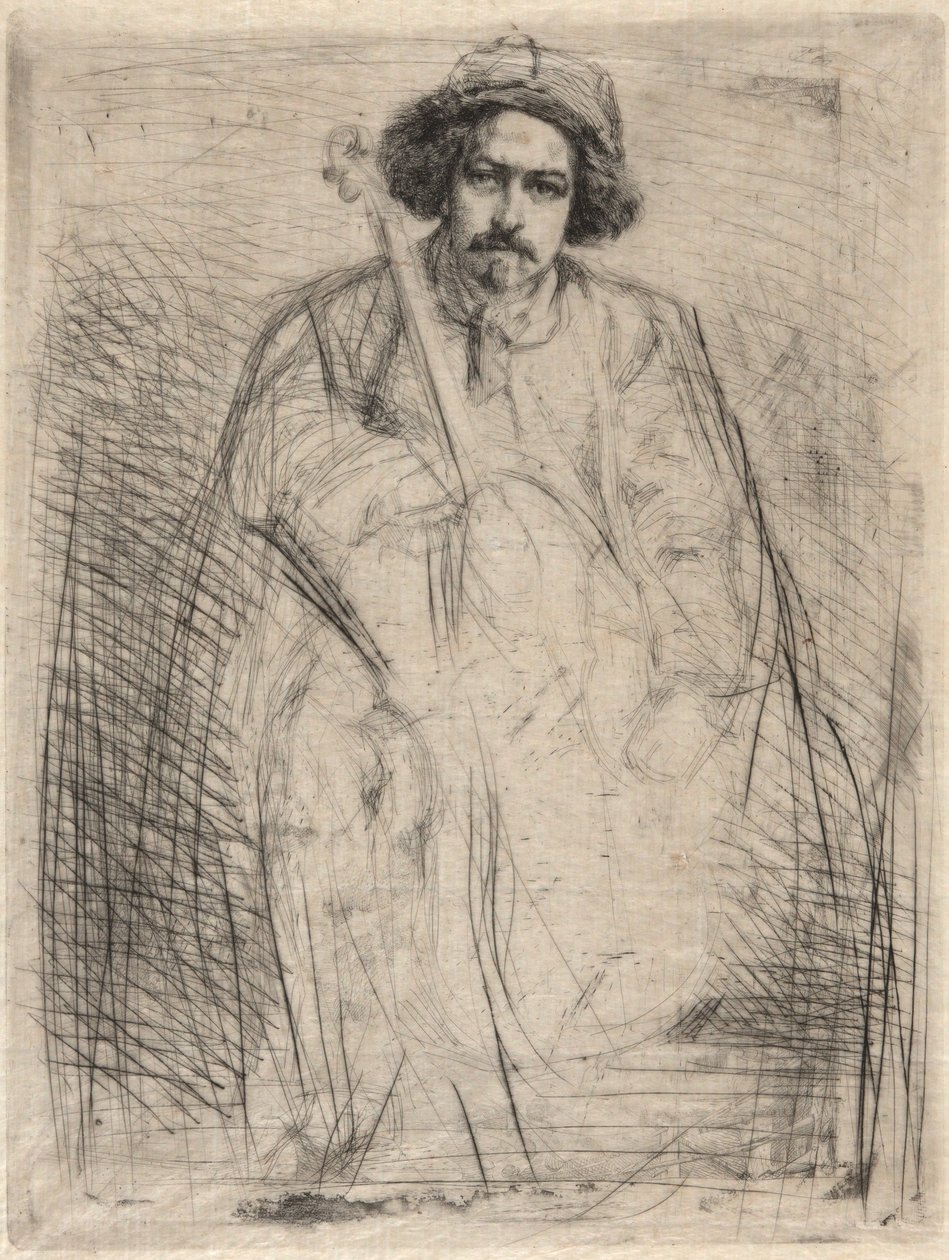J. Becquet, Bildhauer (Der Geiger), aus der Thames Set (Eine Serie von sechzehn Radierungen von Szenen an der Themse und anderen Motiven) von James McNeill Whistler