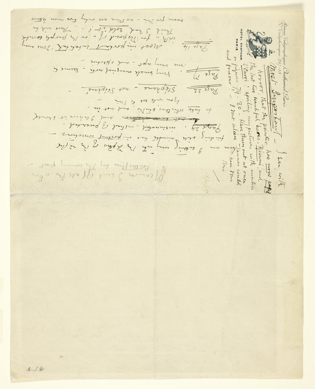 Brief an William Heinemann mit Korrekturen für Eden versus Whistler: Der Baronet und der Schmetterling. Ein Valentinstag mit einem Urteil von James Abbott McNeill Whistler