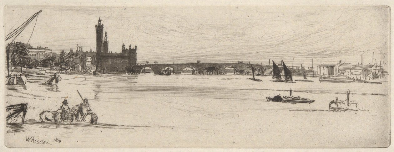 Alte Westminster-Brücke, aus dem Thames Set (Eine Serie von sechzehn Radierungen von Szenen an der Themse und anderen Motiven) von James Abbott McNeill Whistler
