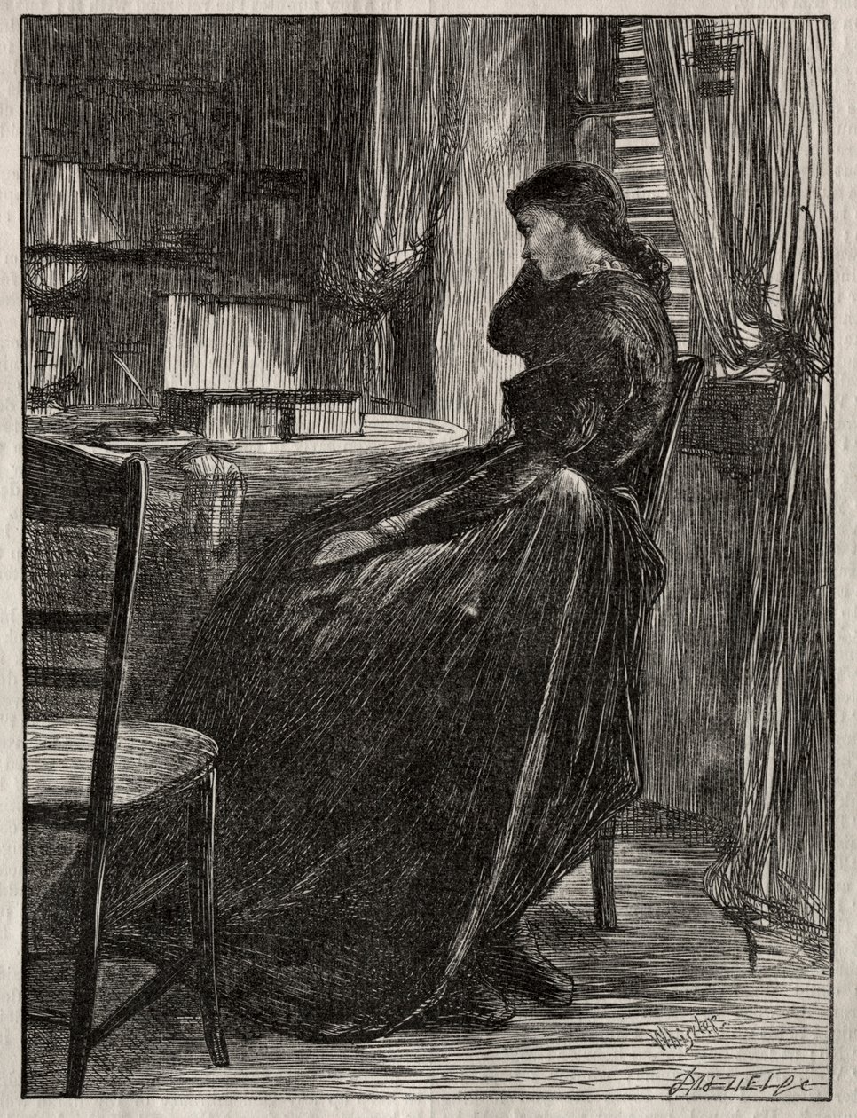 Die Probe-Predigt: Joanna Douglas an ihrem Schreibtisch von James Abbott McNeill Whistler