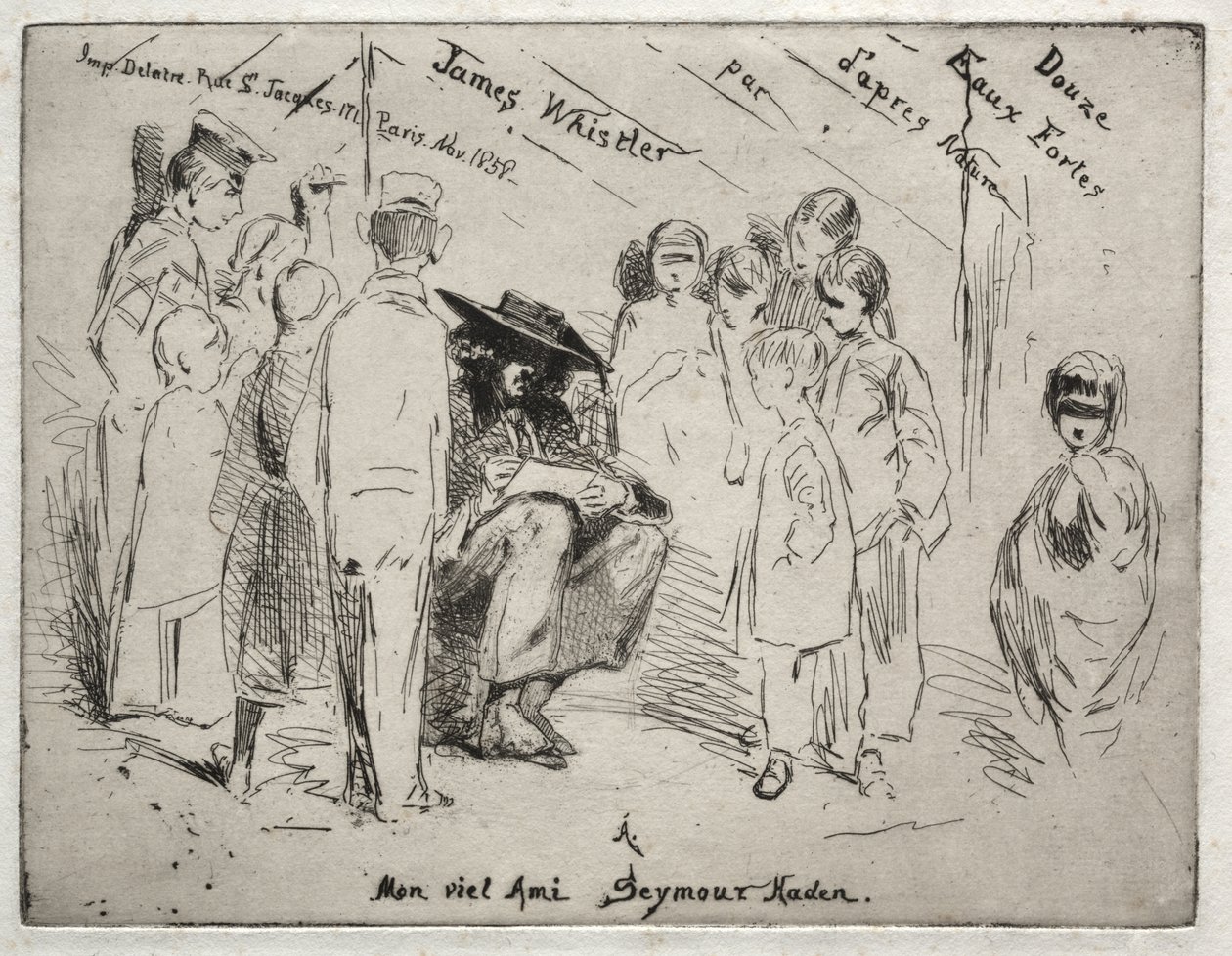 Zwölf Radierungen aus der Natur: Titelseite - Delauney beim Skizzieren von James McNeill Whistler