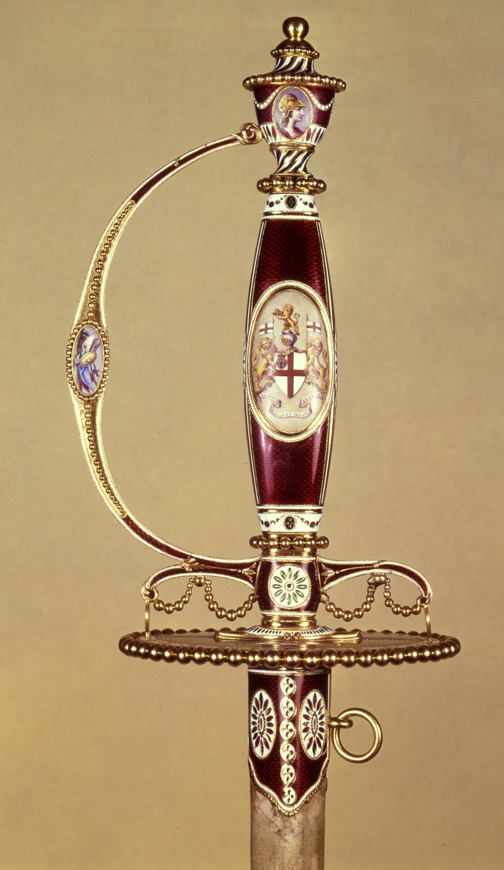 Griff eines Schwertes, das Colonel James Hartley (1745-99) von der East India Company überreicht wurde, gesetzt von James Morisset (ca. 1766-ca. 1800), ca. 1780 von James Morisset