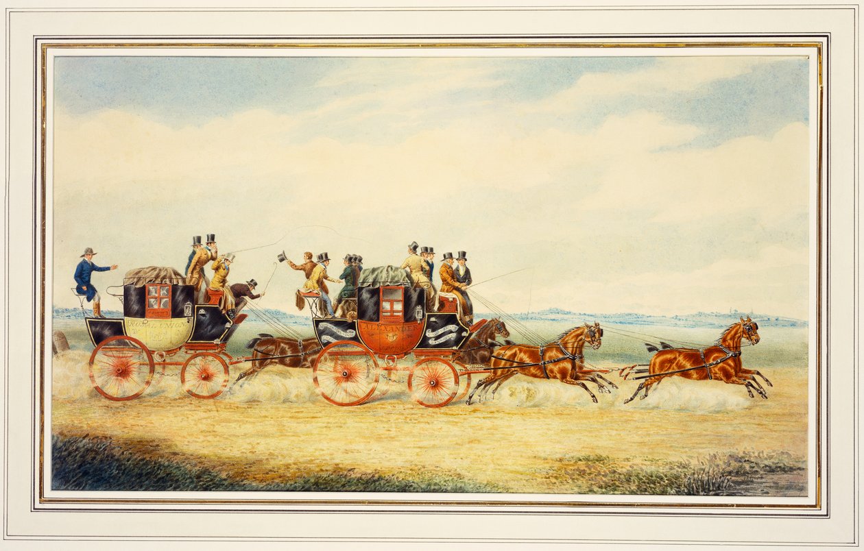 Die königliche Union-Kutsche passiert die Alexander Leeds-Kutsche von James Pollard