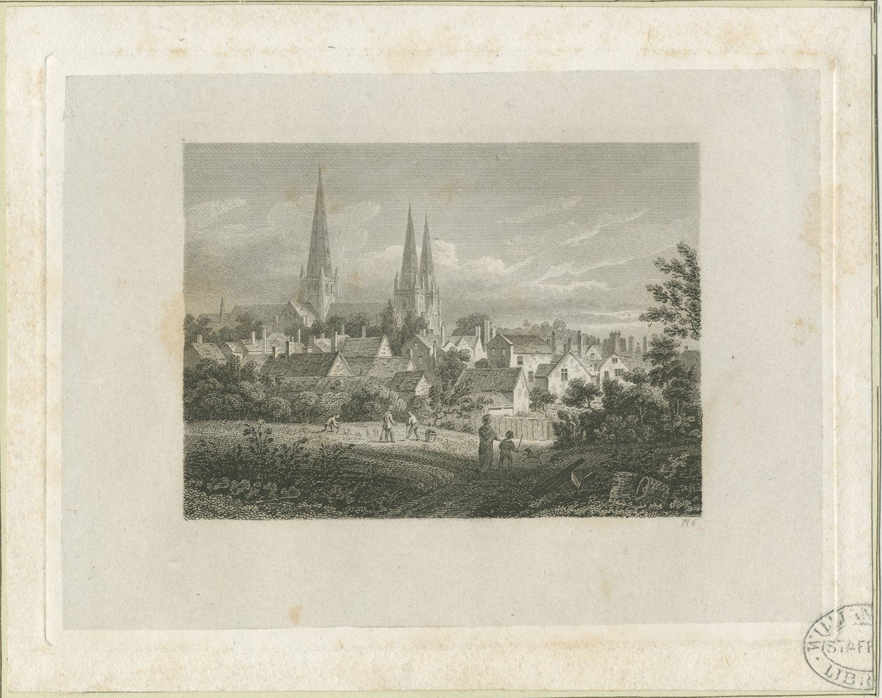 Lichfield Cathedral - Nord-Nordwest-Ansicht (entfernt): Gravur, undatiert [ca. 1816] von James Storer