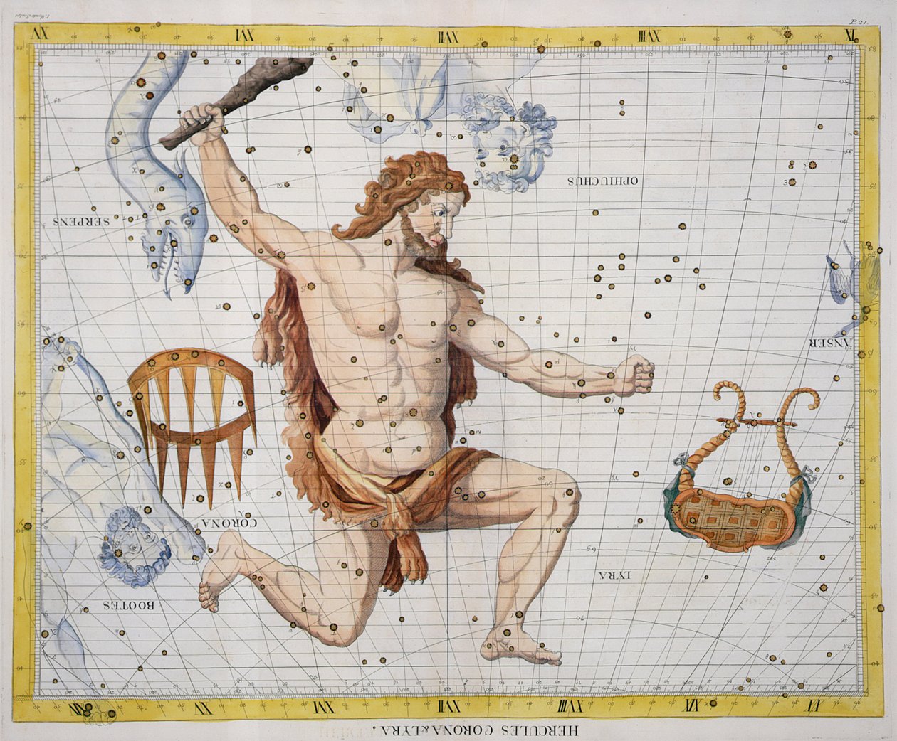 Sternbild Herkules mit Corona und Lyra, Tafel 21 aus 