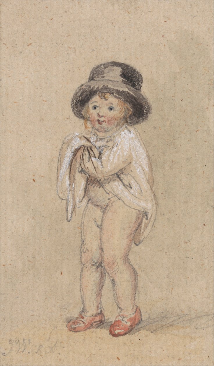 Ein kleiner Junge mit roten Schuhen (Kind mit roten Schuhen und einem Zylinder) von James Ward
