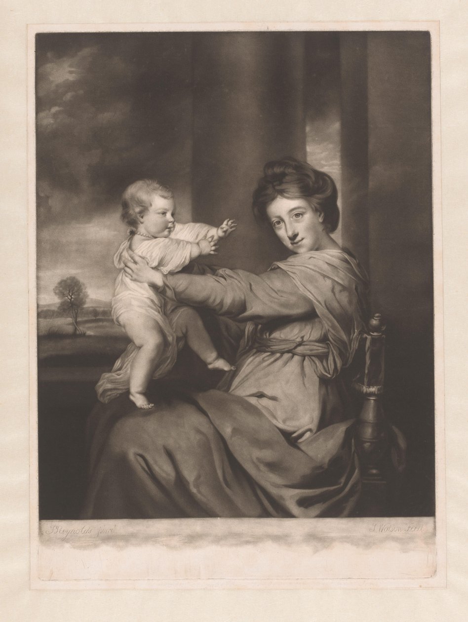 Porträt von Caroline Spencer mit ihrer Tochter Caroline von James Watson (prentmaker)