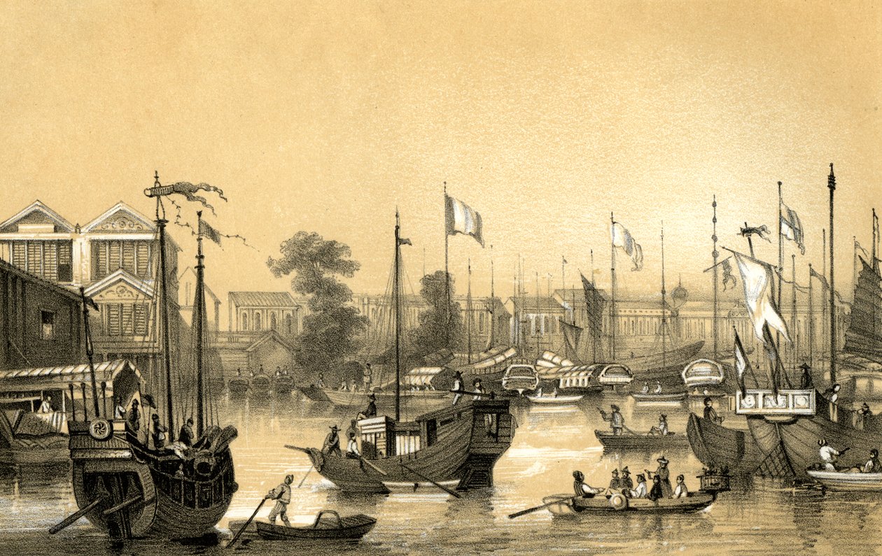 Die englischen Fabriken in Kanton, 1847 von James William Giles