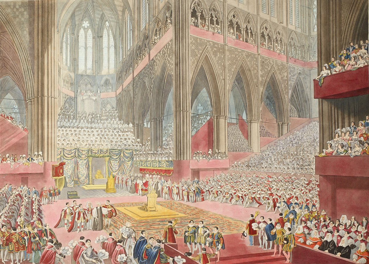 Die Krönung Seiner Majestät, Georg der Vierte: Aufgenommen zum Zeitpunkt der Anerkennung, veröffentlicht 1822 von James after Stephanoff