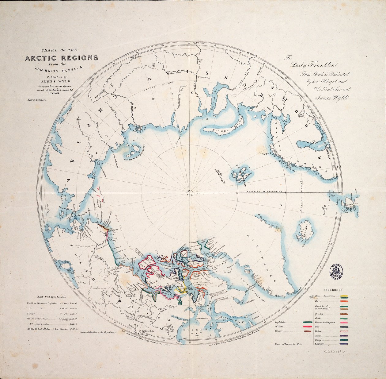 Karte der Arktis aus den Admiralitätsvermessungen, dritte Ausgabe, ca. 1854 von James the Younger Wyld