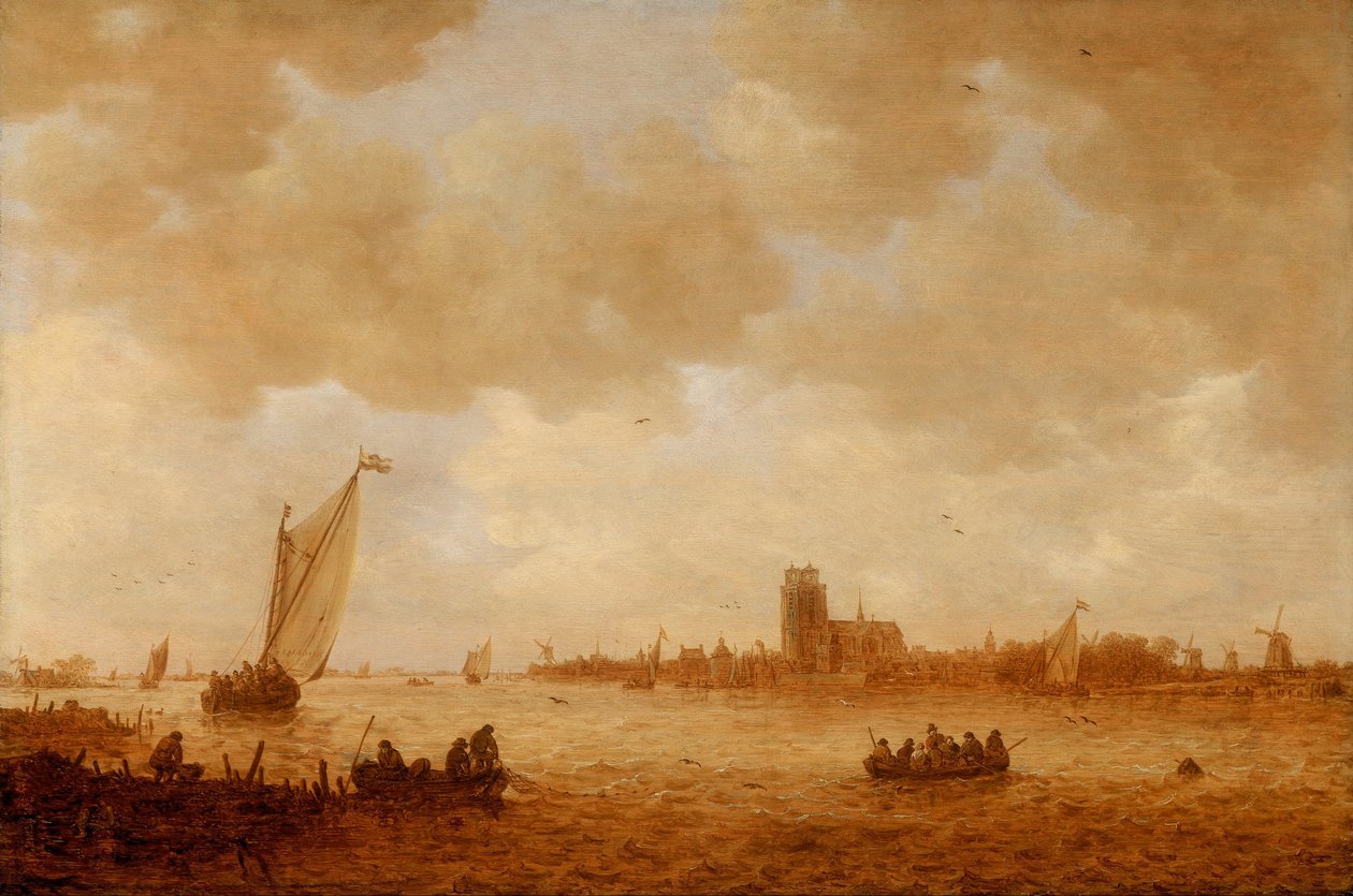 Blick auf Dordrecht mit der Grote Kirk über die Maas von Jan Josephsz van Goyen