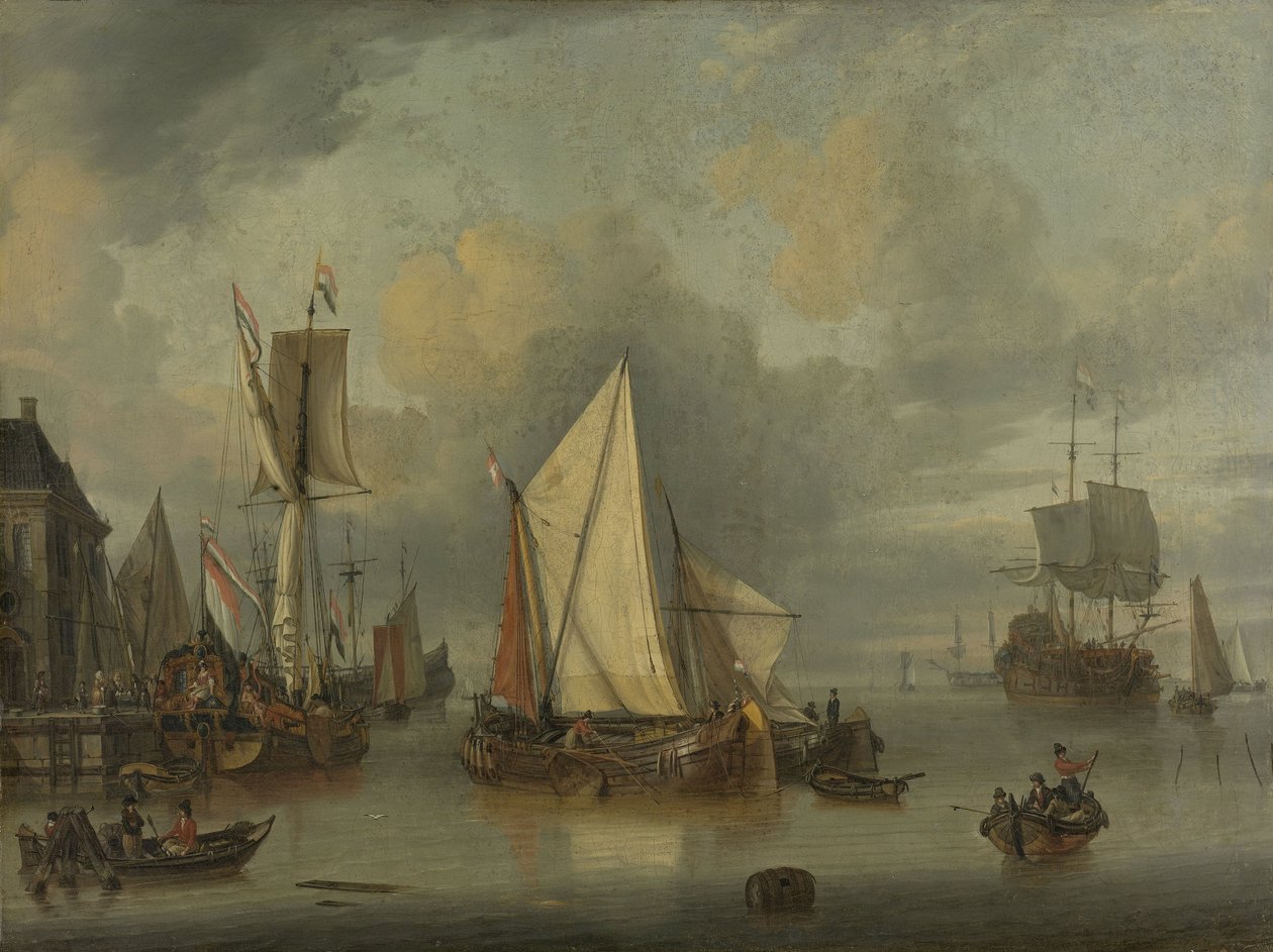 Schiffe im Hafen bei ruhigem Wetter von Jan Claesz Rietschoof