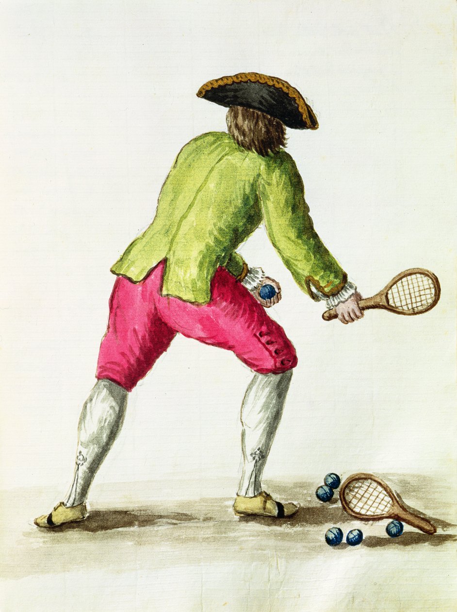 Ein Mann spielt mit einem Schläger und Bällen (Feder und Tinte und Aquarell auf Papier) von Jan van Grevenbroeck