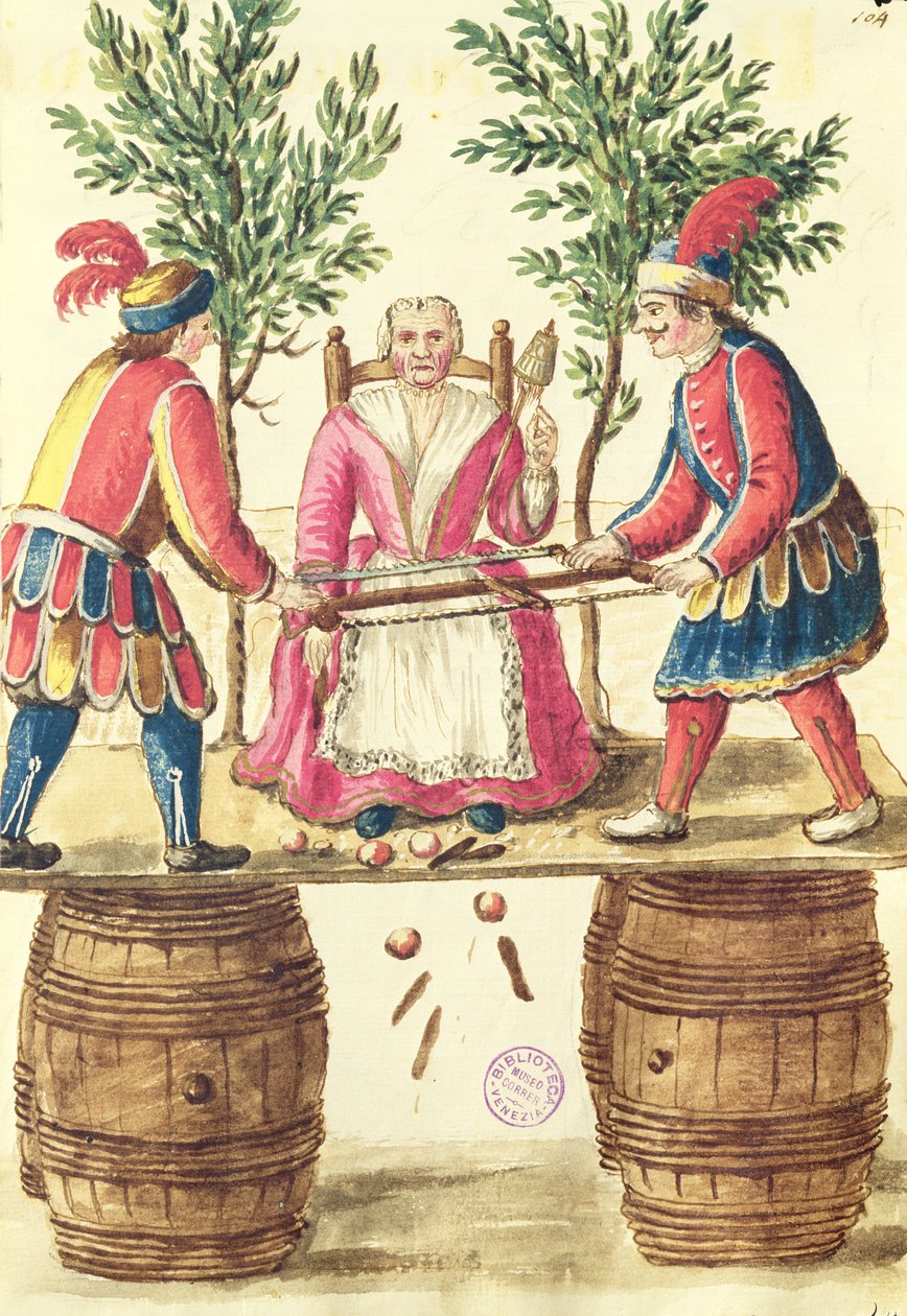Zwei venezianische Magier, die eine Frau in zwei Hälften sägen von Jan van Grevenbroeck