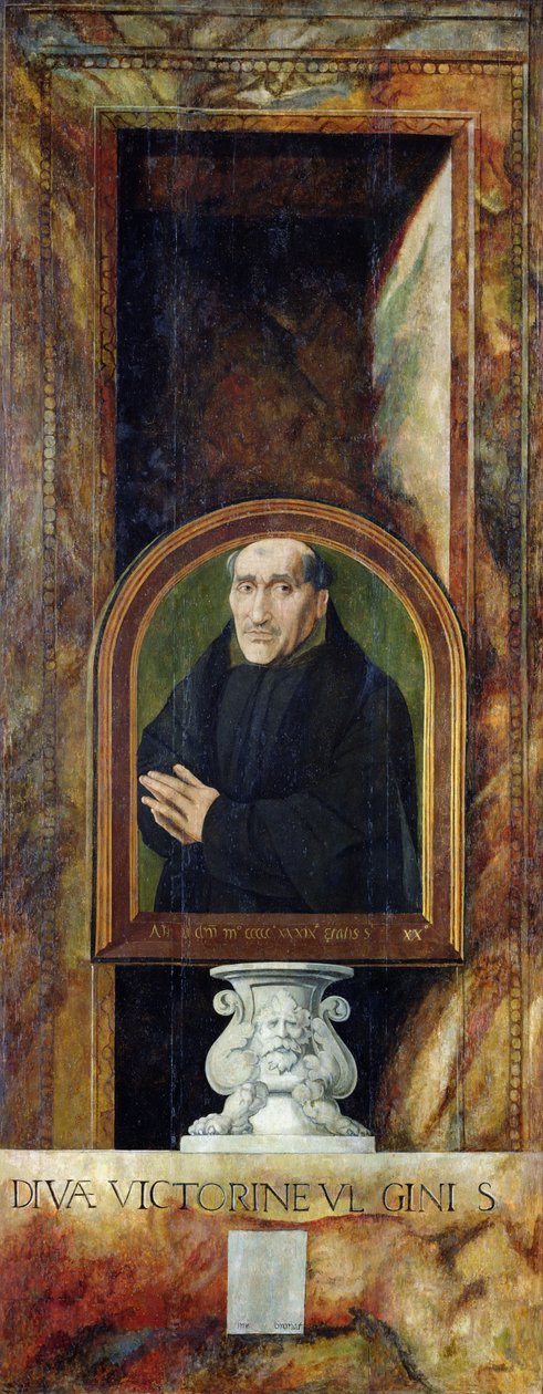 Porträt von Jacques Coëne, Abt von Marchiennes, auf der Rückseite des Triptychons der Heiligen Ursula und der Elftausend Jungfrauen, ca. 1539 von Jan van Scorel
