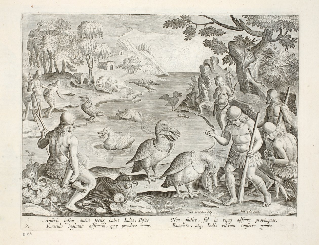 Halbnackte Wilde Indiens verwenden Pelikane zum Fischfang, Tafel 91, Illustration aus 
