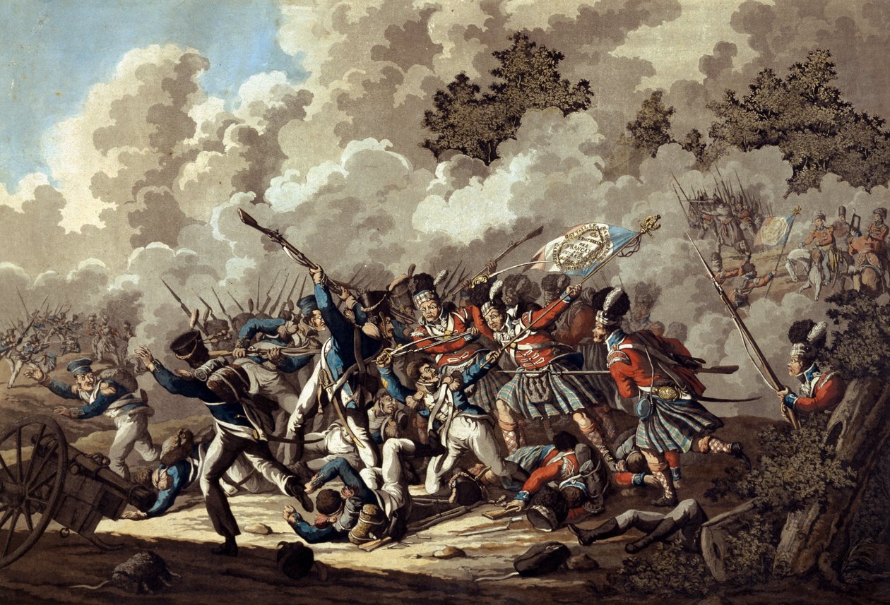 Niederlage der französischen Garde durch die Highlander, La Haye Sainte, während der Schlacht von Waterloo, 1815 von Jan Anthonie Langendyk