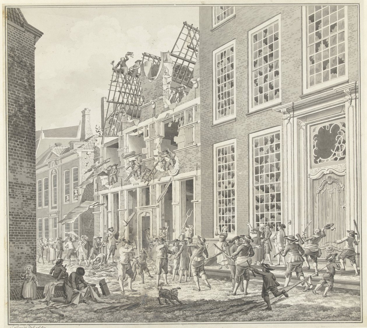 Plünderung des Hauses von Lucas van Steveninck, 1787 von Jan Arends (signed by artist)