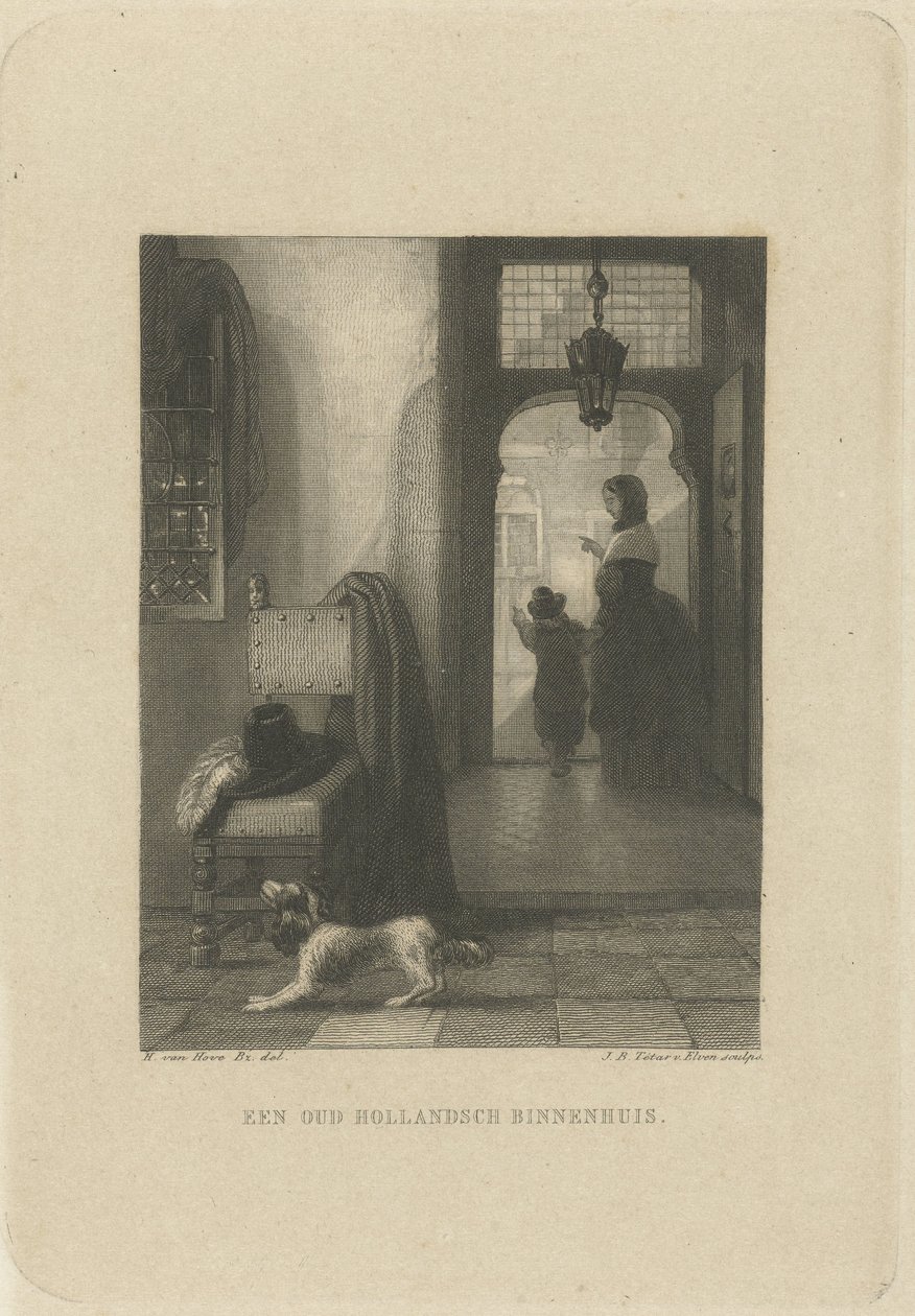 Interieur mit Hund von Jan Baptist Tetar van Elven