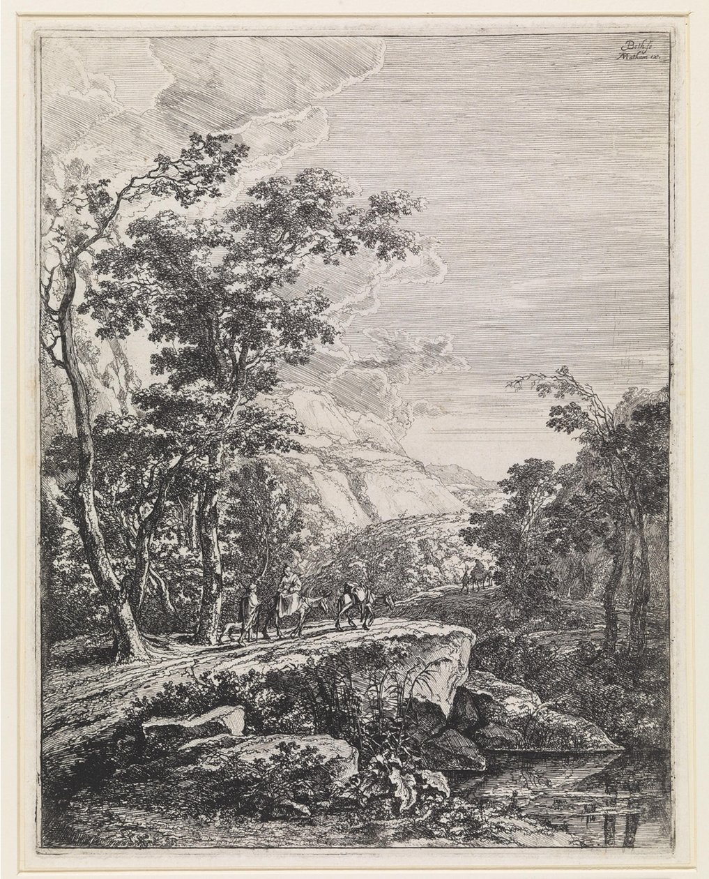 Landschaft mit einer auf einem Maultier reitenden Frau entlang des Aqua Negro zwischen Bologna und Florenz von Jan Both
