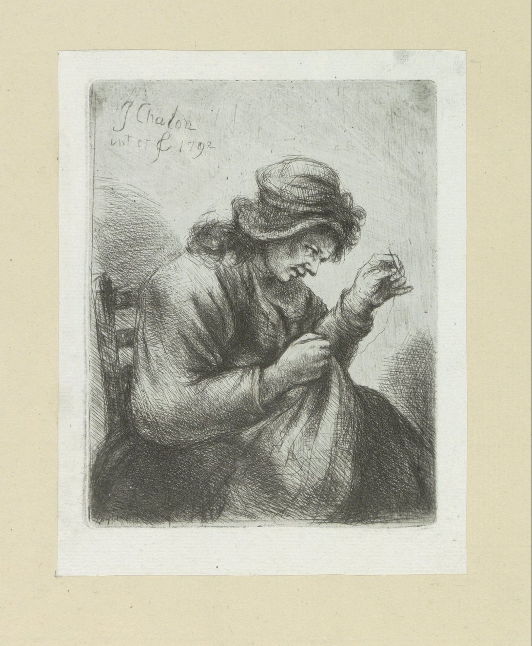 Frau mit Nadel und Faden (Das vollständige Werk der Radierungen von John Chalon) von Jan Chalon