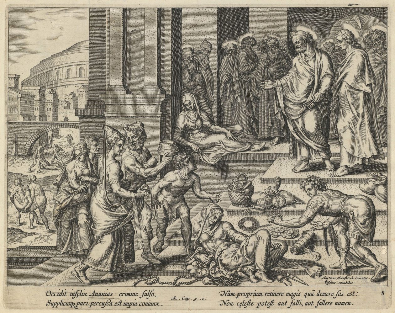 Das Gleichnis von Ananias und Saphira, frühes 17. Jahrhundert von Jan Claesz Visscher