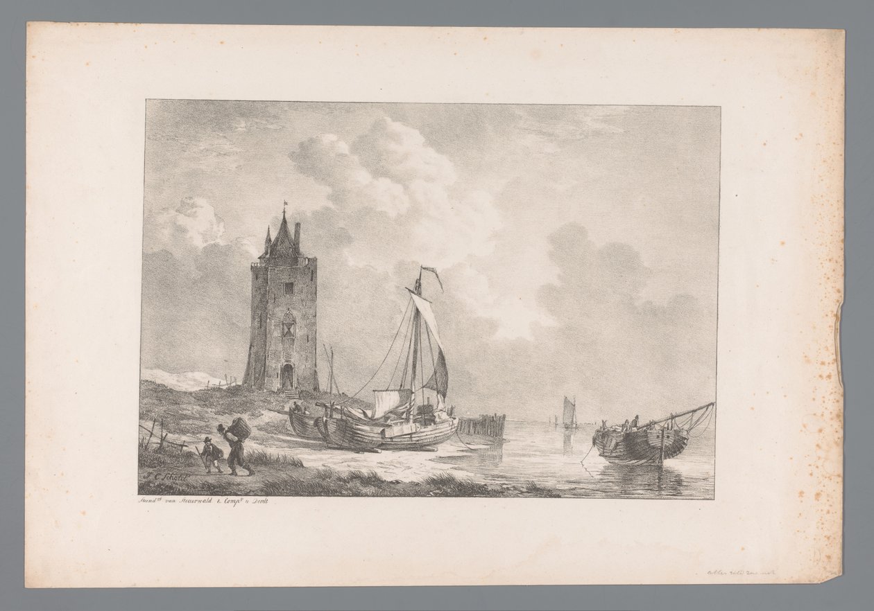Küstenlandschaft mit Turm von Jan Dam Steuerwald (possibly)