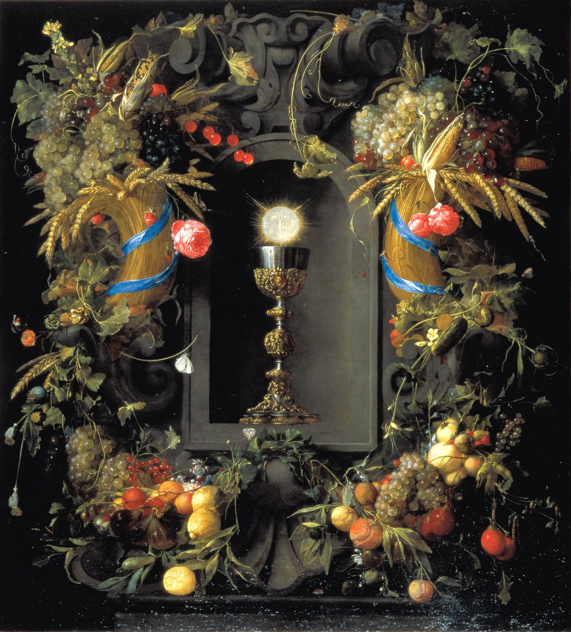 Abendmahlskelch umgeben von einem Fruchtkranz von Jan Davidsz. de Heem