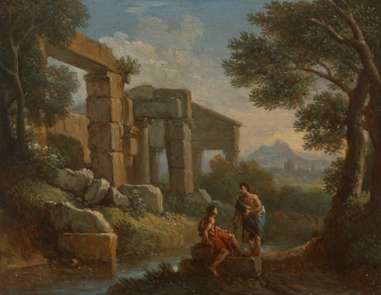 Klassische Landschaft mit zwei Figuren von Jan Frans van Bloemen