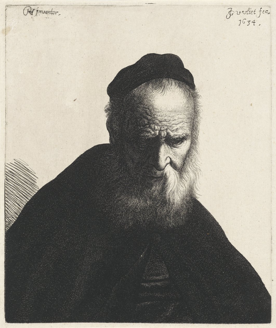 Büste eines alten Mannes mit Bart und Mütze von Jan Gillisz. van Vliet