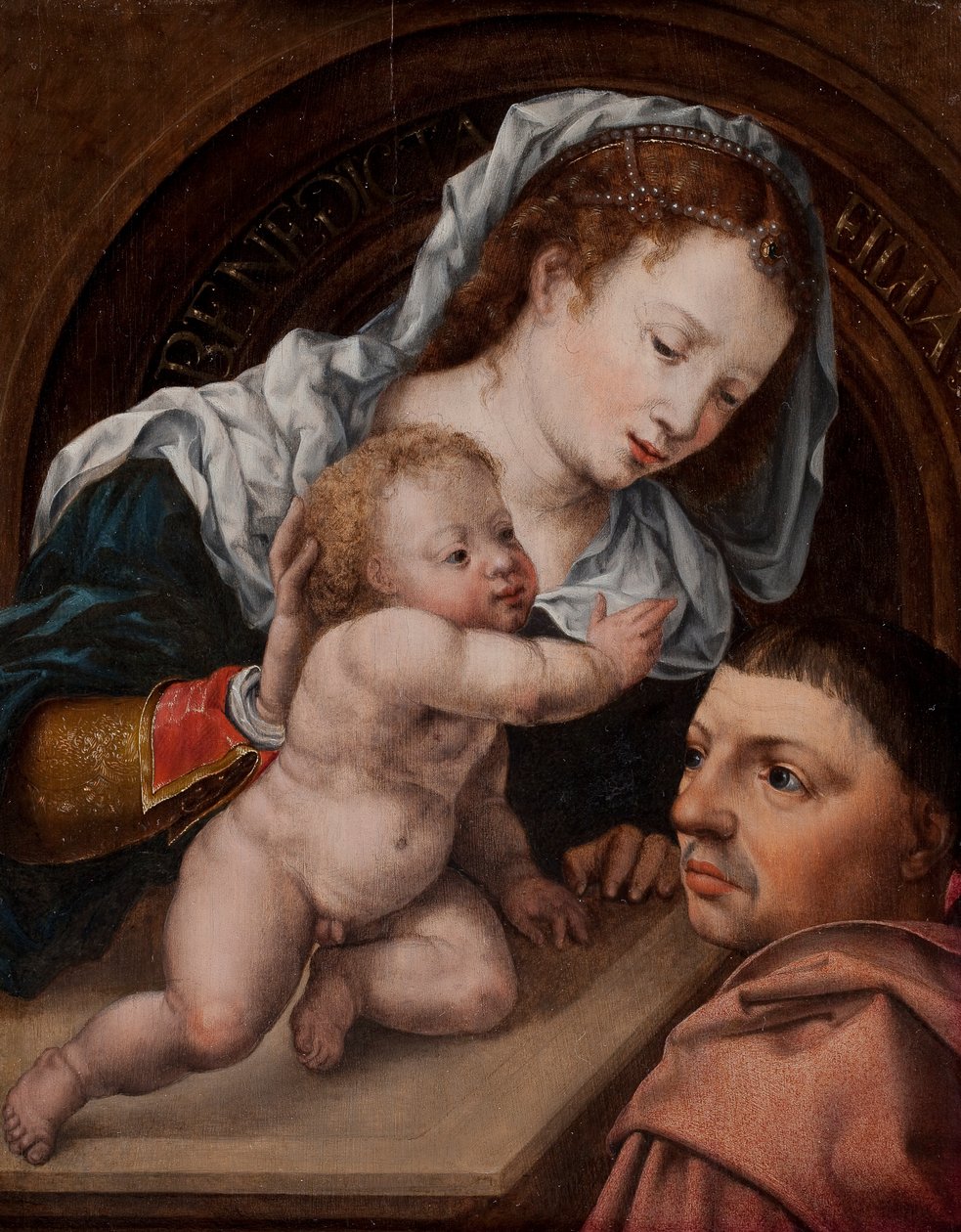 Maria mit Jesuskind und Stifter des Gemäldes von Jan Gossaert
