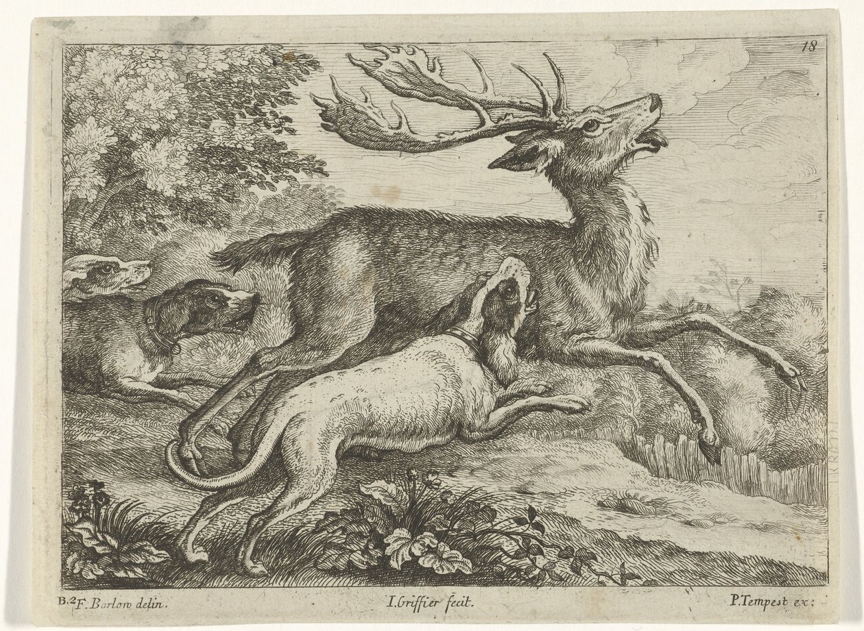 Jagd auf einen Hirsch von Jan Griffier (I)