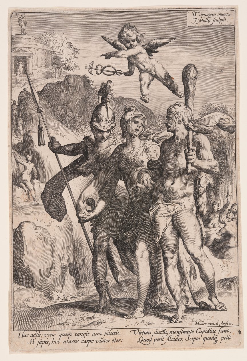 Minerva und Amor führen Herkules und Scipio auf den Pfad der Tugend von Jan Harmensz. Muller