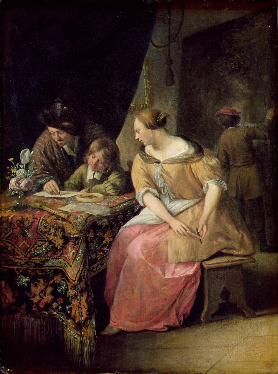 Innenraum mit einem Maler und seiner Familie von Jan Havickszoon Steen