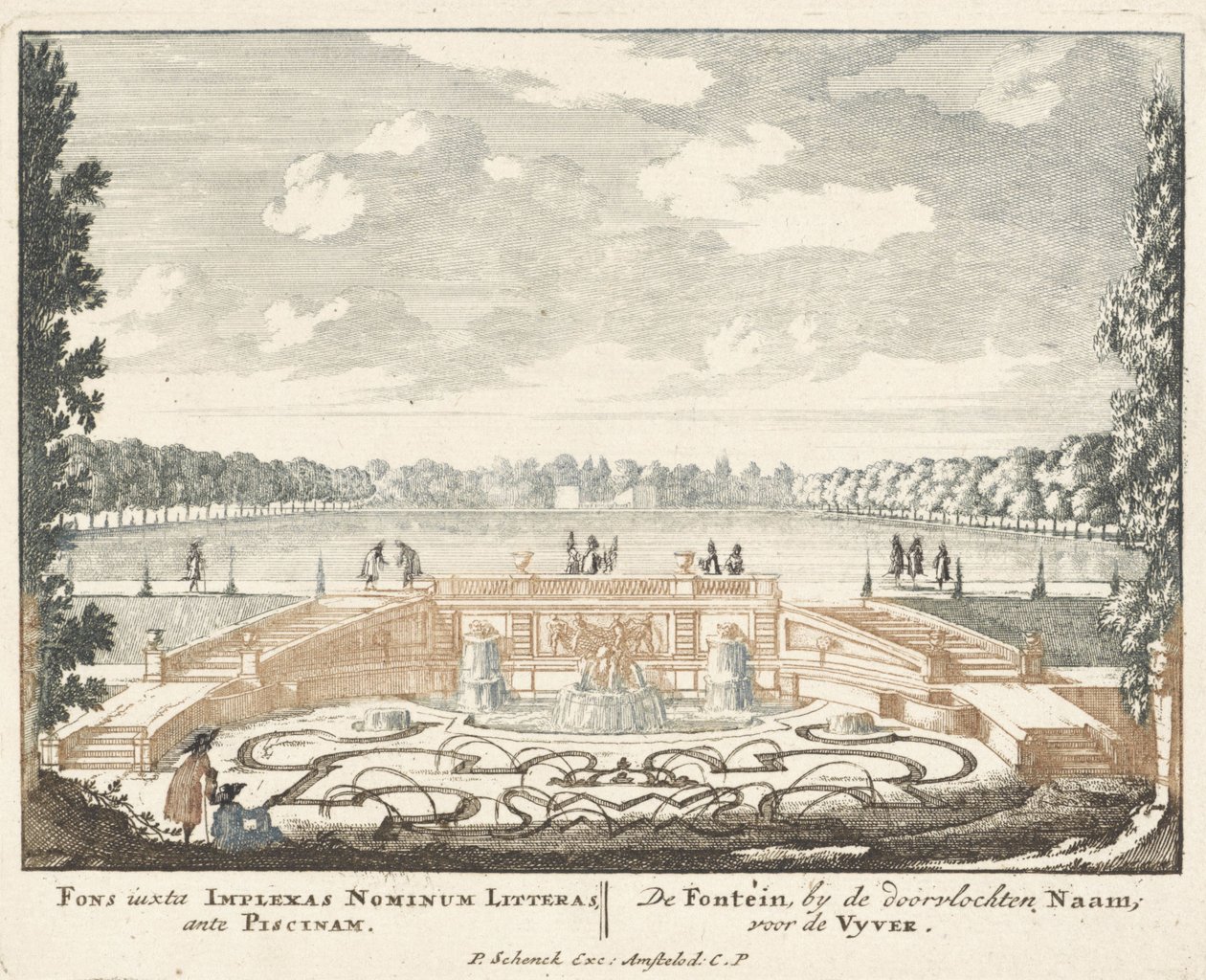 Brunnen und großer Teich in den Gärten des Het Loo Palastes, 1694-97 von Jan I van Call