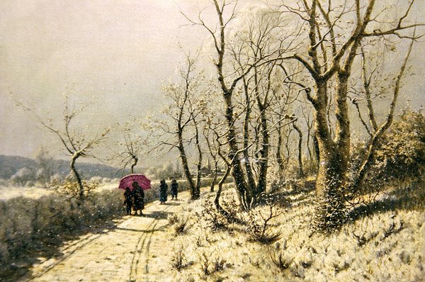 Verschneiter Wintertag mit Figuren auf dem Weg von Jan Jacob Lodewiks Ten Kate