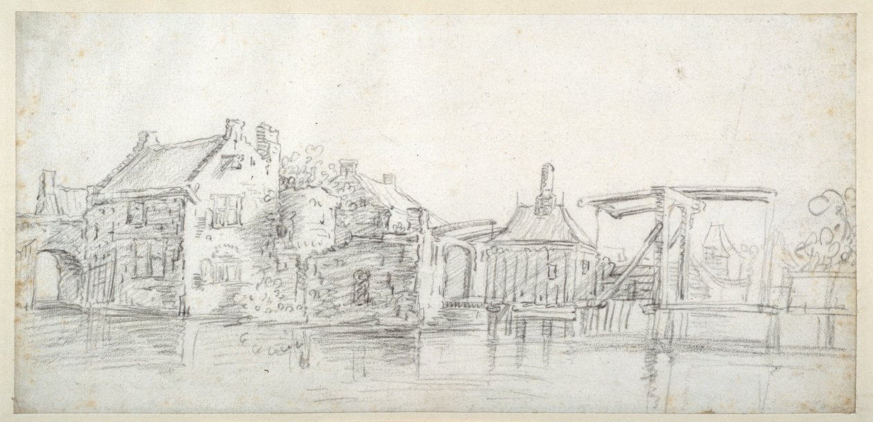 Ein Kanal mit Gebäuden, darunter ein Zollhaus und eine Zollbrücke, um 1650 von Jan Josefsz. van (circle of) Goyen