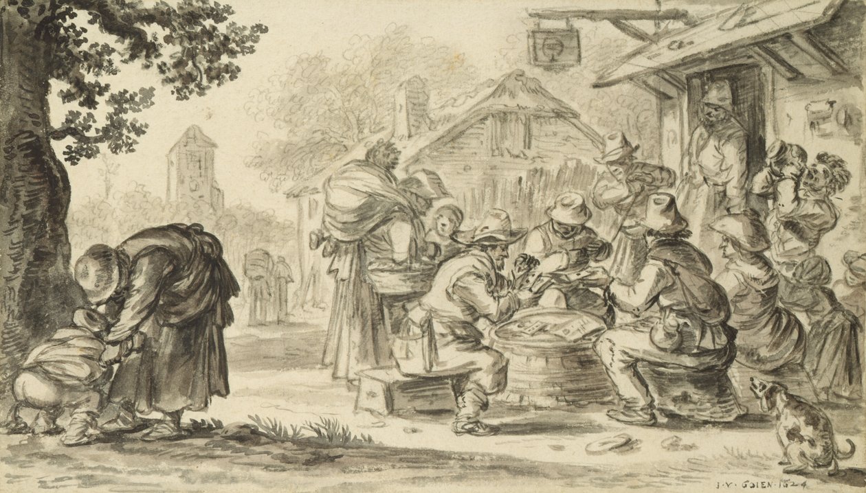 Kartenspiel der Bauern vor dem Gasthaus, 1624 von Jan Josephsz van Goyen