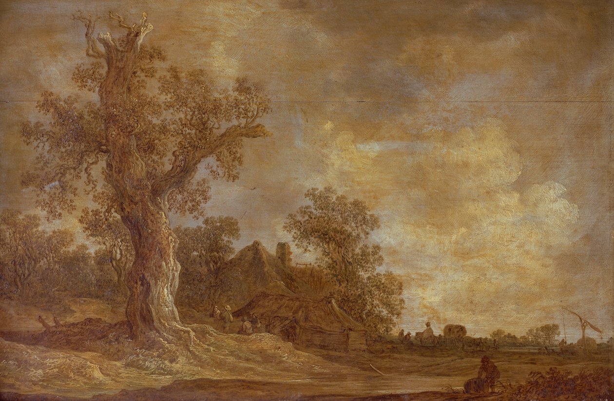 Bewaldete Landschaft mit Figuren und Eiche von Jan Josephsz van Goyen