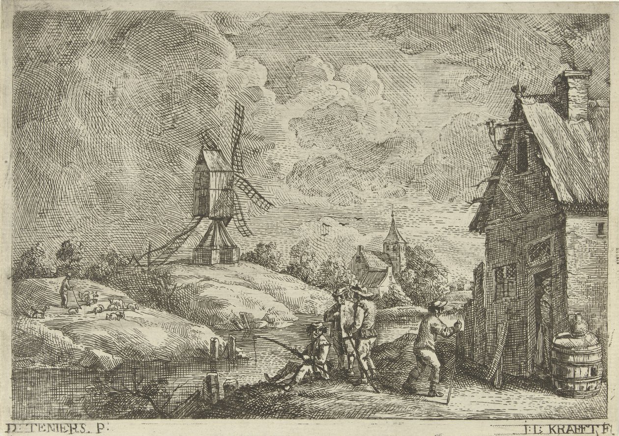 Landschaft mit Gasthaus und einer Mühle von Jan Lauwryn Krafft (I)