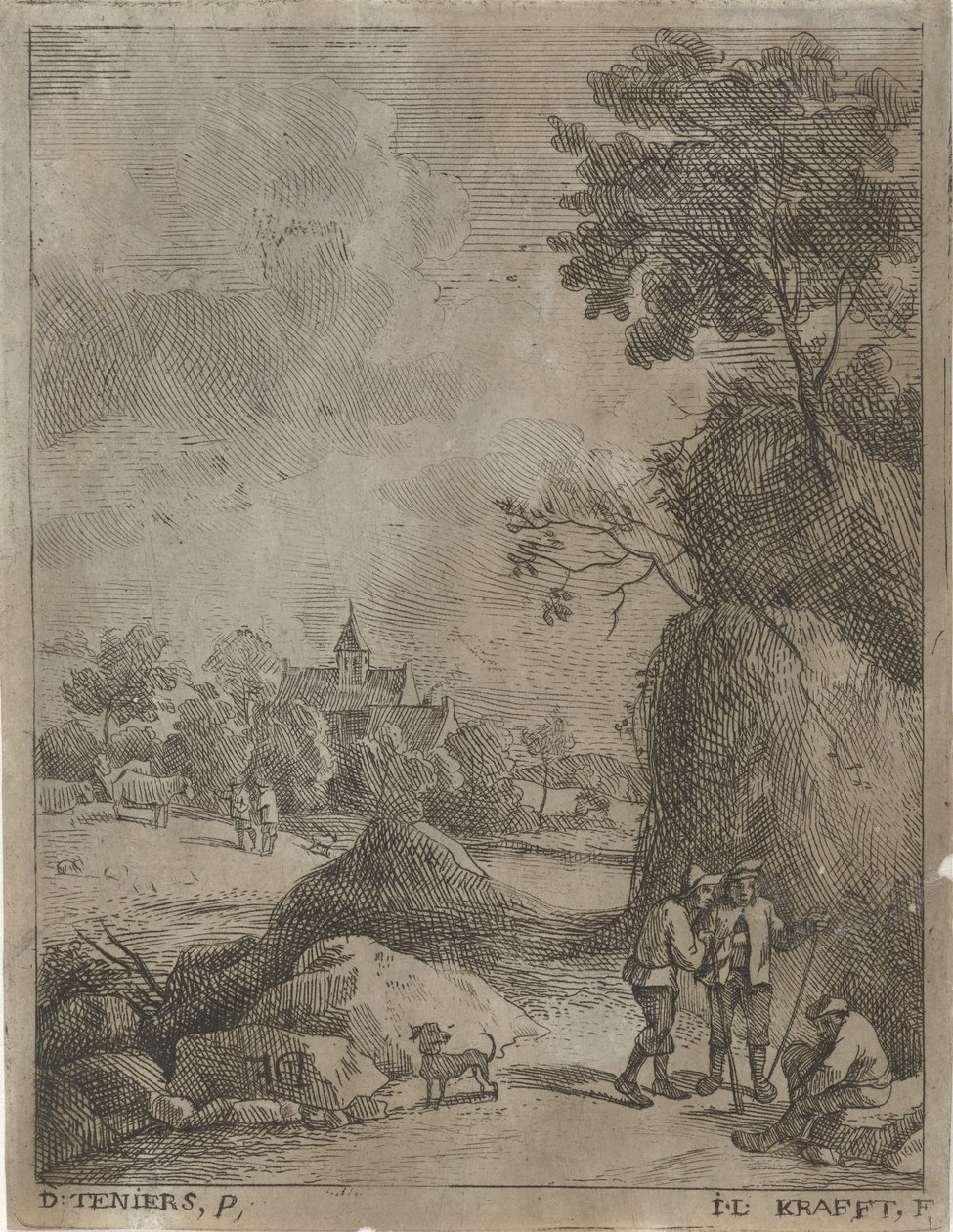 Landschaft mit Reisenden und zwei Hirten von Jan Lauwryn Krafft (I)
