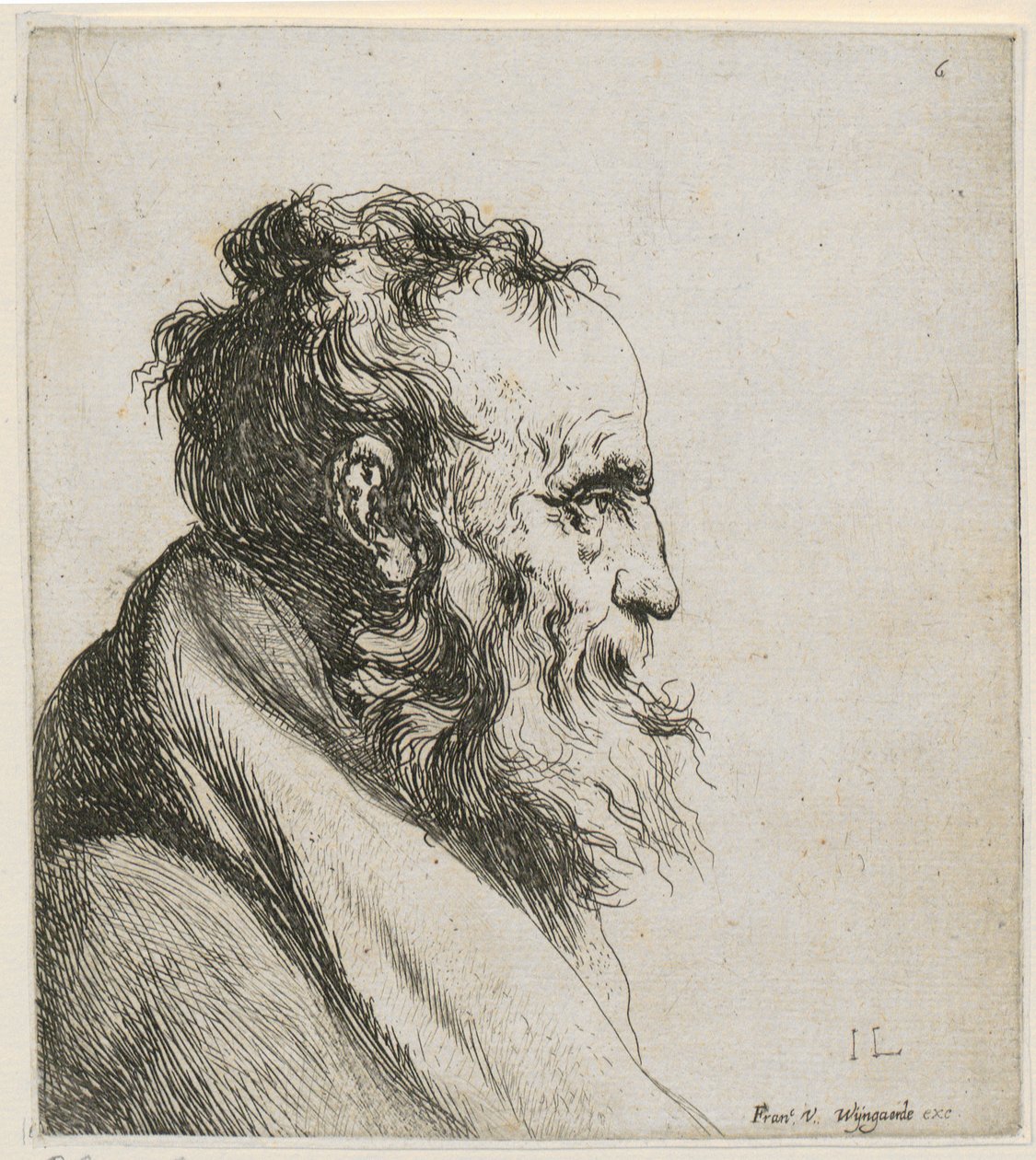 Brustbild eines bärtigen, alten Mannes, im Profil nach rechts von Jan Lievens