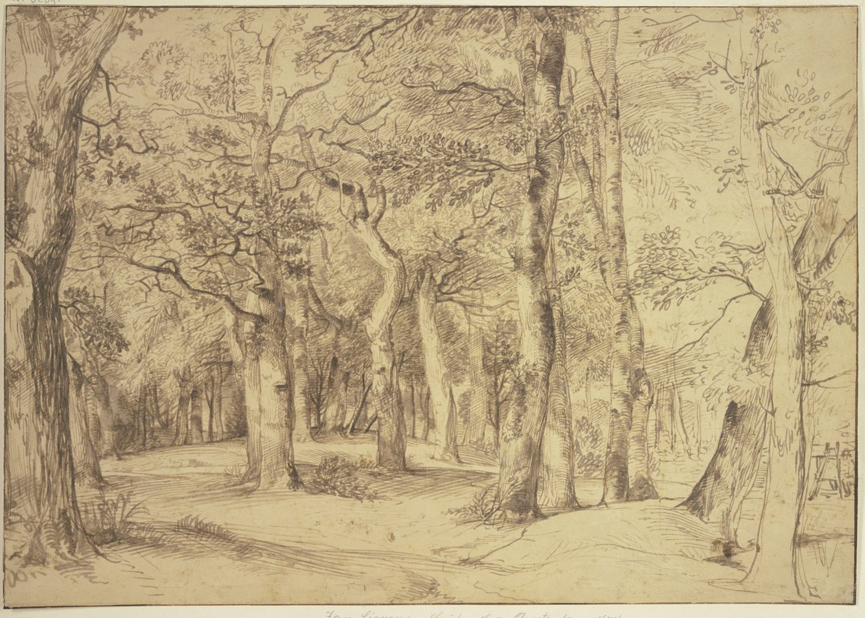 Das Innere eines Waldes, rechts sitzt ein Maler an der Staffelei von Jan Lievens
