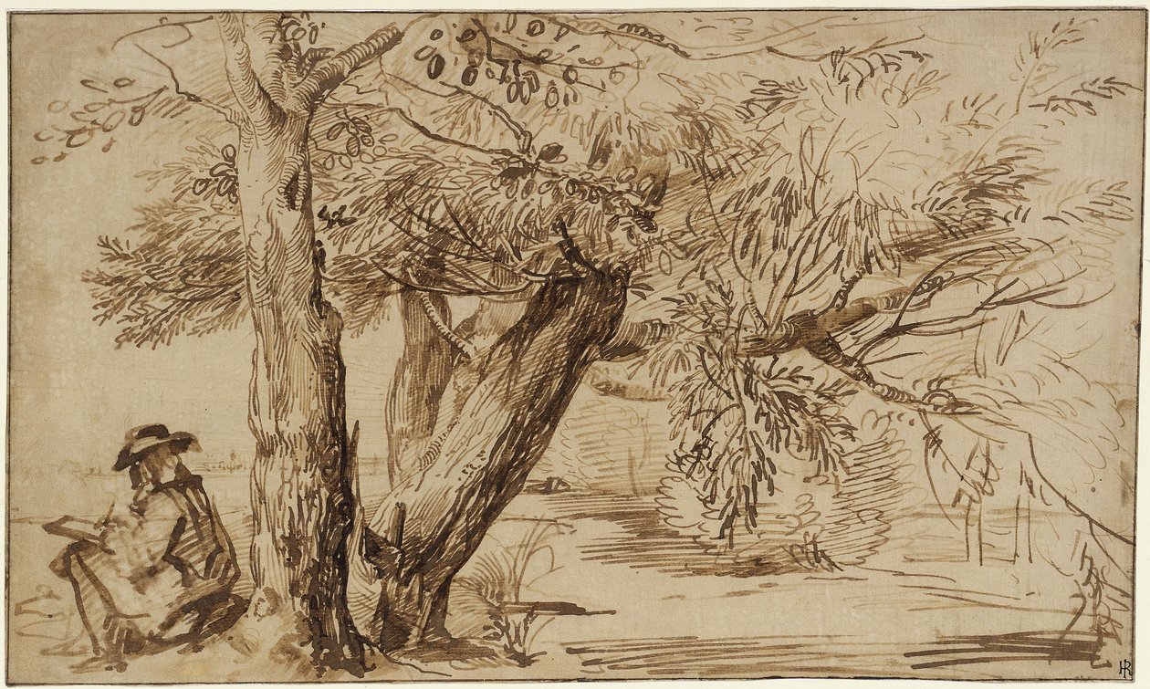 Landschaft mit einem Zeichner am Waldesrand von Jan Lievens