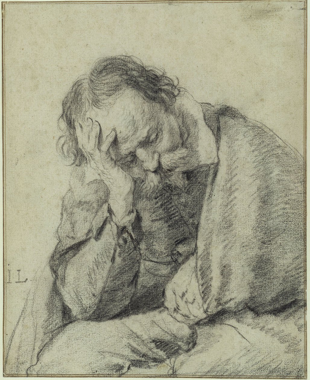 Studie eines Mannes, der den Kopf in die rechte Hand stützt von Jan Lievens