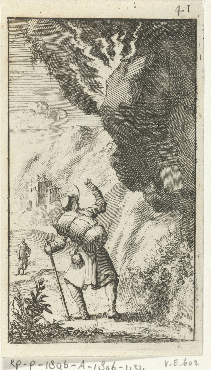 Christ fürchtet, von einem fallenden Felsblock zerquetscht zu werden von Jan Luyken